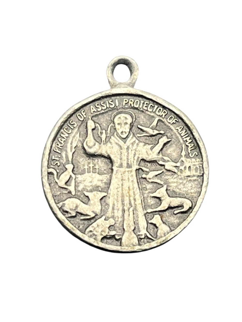 Saint Francis of Assisi Protector of Animals Catholic silver tone pendant medal